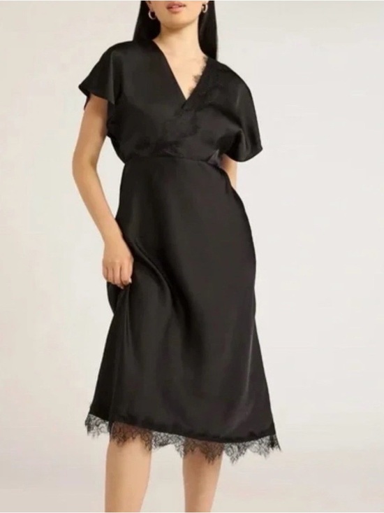 Scoop NYC Dresses & Skirts - Scoop NYC Black Lace-Trim Dress with V-Neck